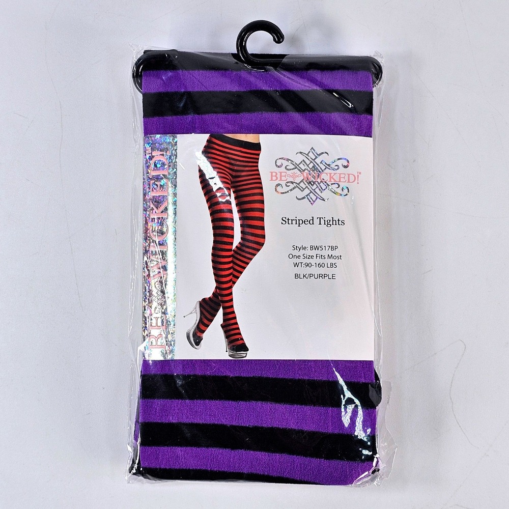 Be Wicked Black Purple Striped Tights One Size BW517BP Hosiery Costume Cosplay
